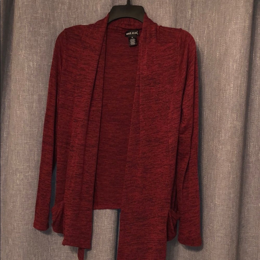 Red cardigan
